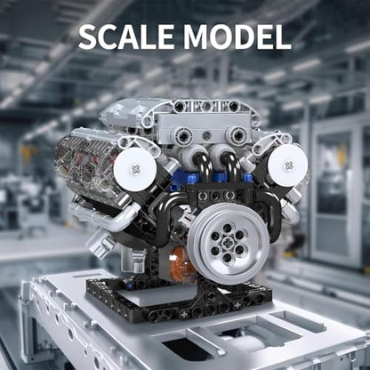Mould King V8 Engine Building Blocks Sets, MOC Scale Model Kit with Battery Box and Motor, Collectible Set for Adults, Construction Toys Gifts for Friends Men Teen Youths (535 Pcs)