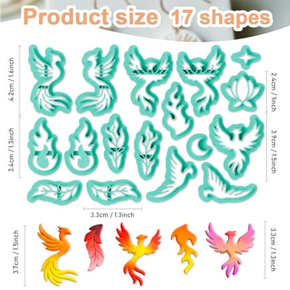 17Pcs Phoenix Polymer Clay Cutters Flame Feather Polymer Cutter for Clay Earrings Making Festival Jewelry DIY - color: Phoenix