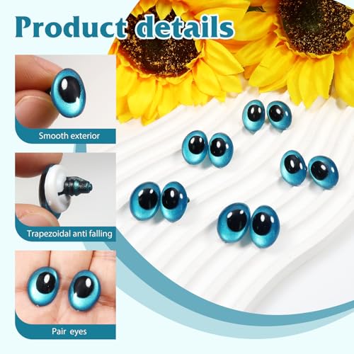TOAOB 28pcs Plastic Safety Eyes with Washers Blue Oval 13 x 18mm Stuffed Animals Craft Doll Eyes for DIY Amigurumis Crochet Animals Puppet Making - color: Blue