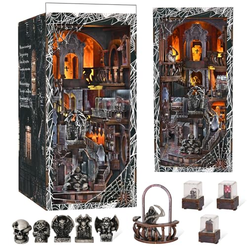 MiniCity Haunting Relics Book Nook Kit, DIY Wooden Bookshelf Model with LED - color: Haunting Relics