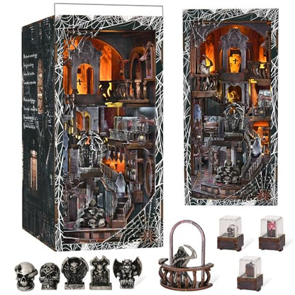 MiniCity Haunting Relics Book Nook Kit, DIY Wooden Bookshelf Model with LED - color: Haunting Relics