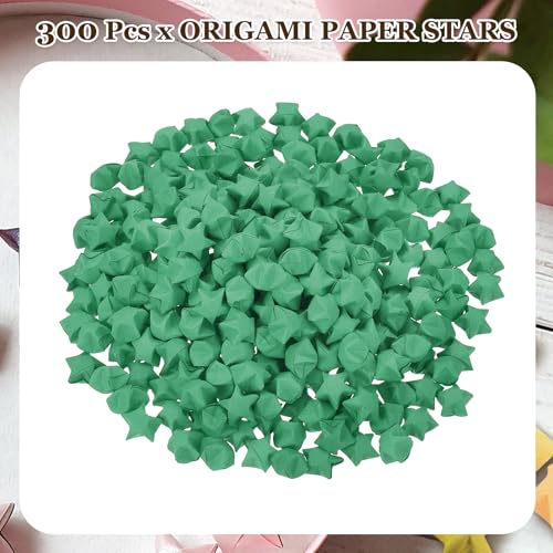 MECCANIXITY 300 Pcs Paper Stars Pre-made Origami Lucky Wishing Star for Best Wish Christmas Party Wedding Valentine's Day Girl Friends Gift(Dark Green) - color: Dark Green
