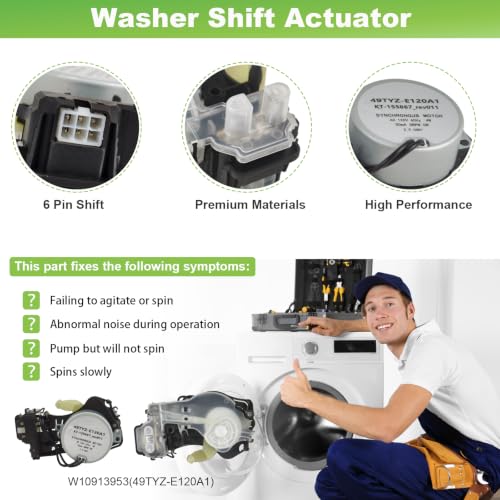 W10913953 W11481722 50SM21-1-221B Washer Shift Actuator W10721967 Washer Pulley Clutch Kit & W10006384 Washer Drive Belt Compatible with Whirlpool Kenmore Maytag WTW5000DW1 MVWX655DW1 Washers