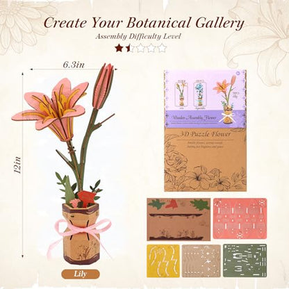 BUSOHA 3D Wooden Flower Puzzle for Adults - Lily DIY Craft Kit - style: Lily Flower