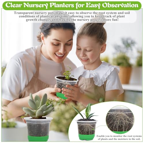 Caffox 55PCS Reusable Seed Starter Kit Includes 30 Packs 3.5" Clear Nursery Pots with Silicone Base, Repotting Mat, Gardening Gloves, Plant Labels and Seedling Tools for Easy Transplant - size: 3.5 Inch Clear Nursery Pots