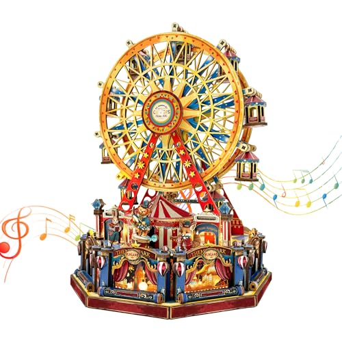 3D Wooden Puzzle Ferris Wheel DIY Miniature House Kit Music Box - color: Century Ferris Wheel
