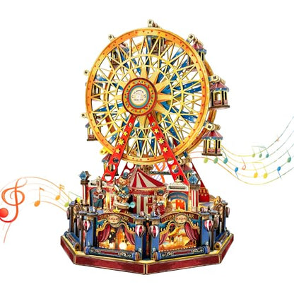 3D Wooden Puzzle Ferris Wheel DIY Miniature House Kit Music Box - color: Century Ferris Wheel