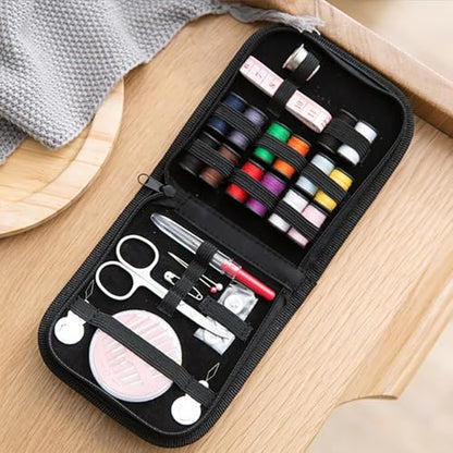 42pcs Sewing Kit for Home, Travel & Emergencies - Filled with Notions Scissor & Thread - Black Bag - color: Black