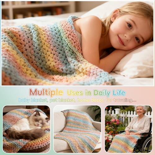 Aeelike Crochet Blanket Kit for Beginner Easy Crochet Kit, Classic Gradient - color: Classical Gradient