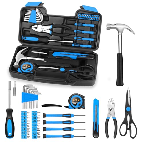 HANGYING 39-Piece Basic Household Tool Set with Toolbox Storage Case, Blue - color: Blue, size: 39-Piece