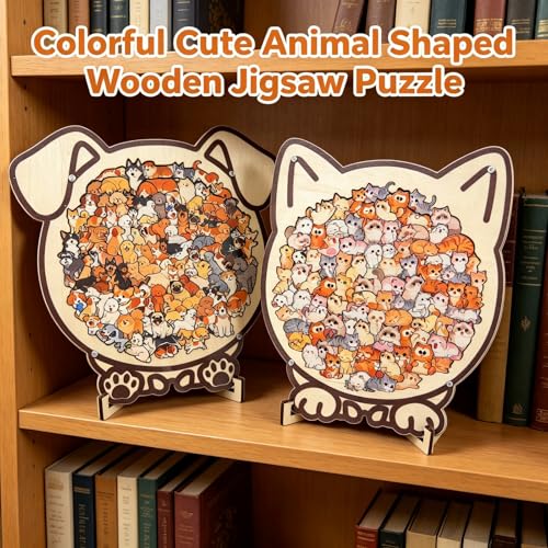 Dog Shaped Wooden Jigsaw Puzzle, 97 Pieces Thick Wood Puzzle with Acrylic Cover & Frame, Colorful Cute Animal Dog Puzzle, Decorative Puzzle Gift for Dog Lovers, Home Wall Decor - color: Colorful Dog