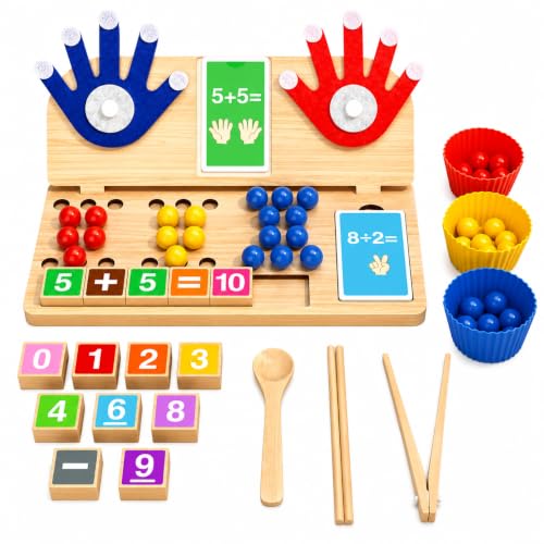 Montessori Math Learning Toy for Kids 3-7 – Wooden Counting Board with Beads, Number Blocks & Cards – Preschool STEM Educational Toy for Addition, Subtraction, Sorting & Fine Motor Skills