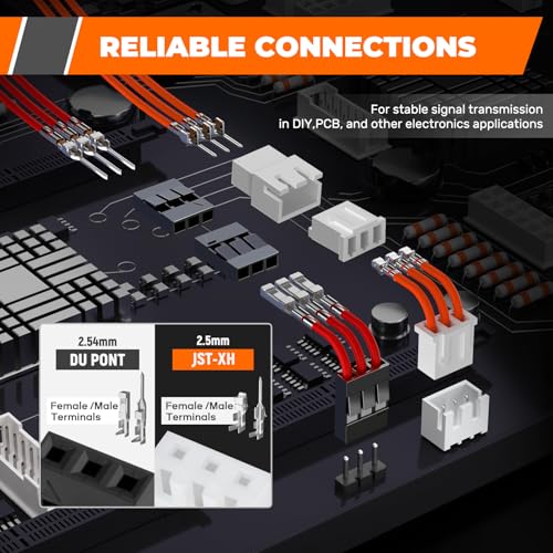 JST-XH 2.5mm & Du pont 2.54mm Connector Kit with AWG28–17 Ratcheting Crimping Tool, 22 Sizes Wire Terminal Set for Arduino, Raspberry Pi, 3D Printer, RC, PCB & DIY Electronics - size: JST-XH 2.5mm + Du pont Kit
