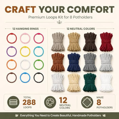 SOOHAOLISS 288PCS Cotton Loops for Potholders 7" with 12 Neutral Colors - color: 7‘’ 288pcs in 12 Neutral Colors