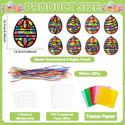 Lonfliness 32 Sets Easter Suncatchers Craft Kit DIY Egg Window Stained Glass Effect Paper Basket Style Home School Classroom Decorations Spring Art Craft Creative Games Activity Project Gift Favor - style: Easter Egg