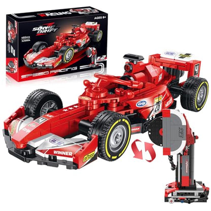 2IN1 Racing Car Building Blocks Set, MOC Speed Model Kit for Kids Ages 8+ and Adults, Creative Race Toy Gift for Boys & Girls (XZ0004) - color: Red