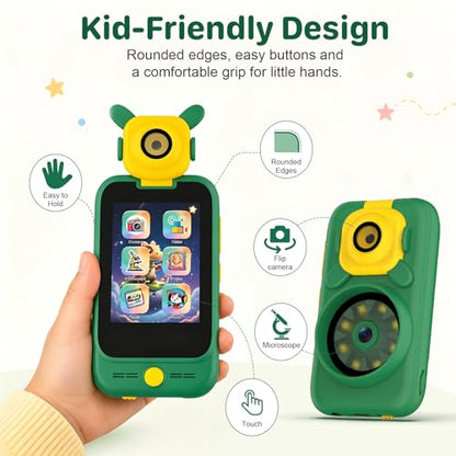 Microscope for Kids, 2-in-1 Kids Camera & Wonder Quest Microscope, Handheld Digital Toy with 2.8" Touchscreen, STEM Educational Pocket Microscope for Boys Girls Ages 3-12 (Green) - color: Green
