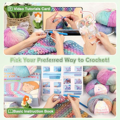 Aeelike Crochet Blanket Kit for Beginners, Easy Blanket Crochet Kits, Green - color: Gift Box-Moss Green Gradient