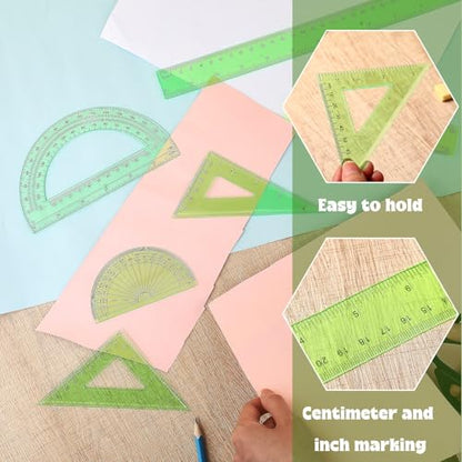 Zonon 7 Pcs Geometry Set with Drawing Compas, 6&4 Inch Protractors, Green - color: Green