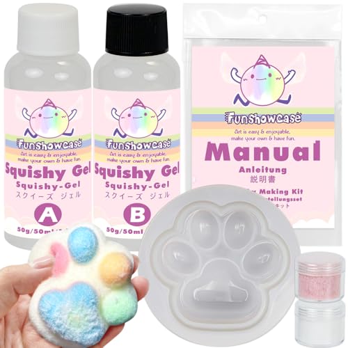 FUNSHOWCASE Taba Squishy Kit Set Liquid Gel+3" Paw Silicone Mold+Flocking - color: Cat Paw