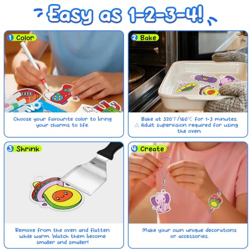 Piano Potato DIY Shrink Art Craft Kit for Kids Ages 6-12 - 30 Pre-Cut Charms & Keychains Making Kit, Mess-Free Creative Activity, Birthday Gift for Boys and Girls 6 7 8 9 10 Years Old - color: blue