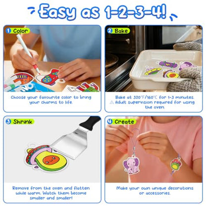 Piano Potato DIY Shrink Art Craft Kit for Kids Ages 6-12 - 30 Pre-Cut Charms & Keychains Making Kit, Mess-Free Creative Activity, Birthday Gift for Boys and Girls 6 7 8 9 10 Years Old - color: blue