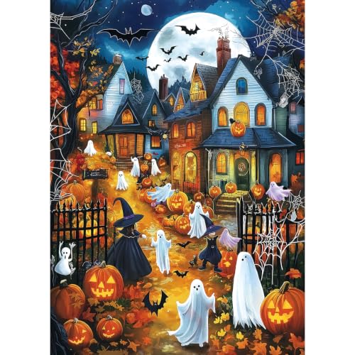 Blueforest Halloween Village 1000 Piece Puzzle for Adults, 27.5" x 19.7" - color: Moonlit Halloween Village