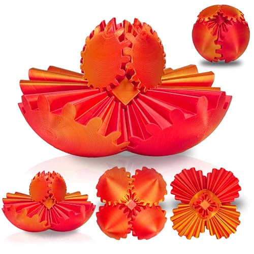 Gear Sphere Fidget Toy Gear Ball 3D Printed Rotating Ball or Cube Fidget Toy, Stress Gearsphere Desk Toy for Anxiety Relief ADHD - color: 1 Pcs Red & Gold