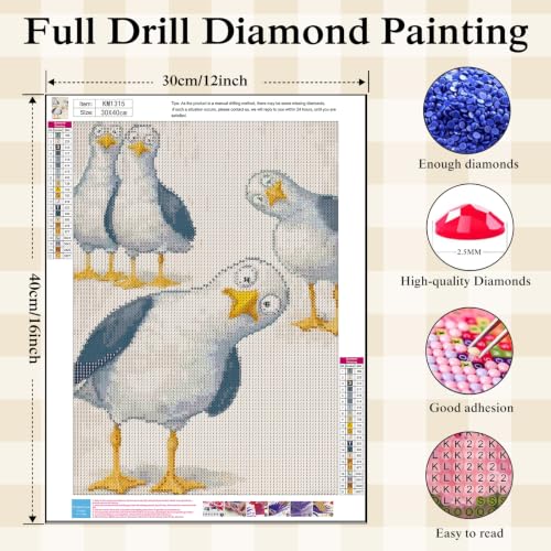 Animal Diamond Painting Kits for Adults,Cartoon Seagull Diamond Art Kits - color: KM1315-1