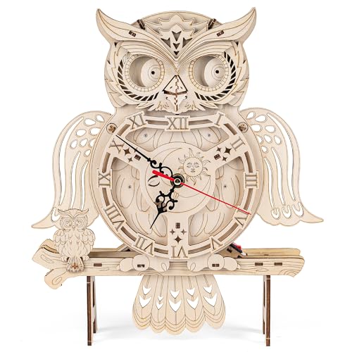 SYNARRY Wooden 3D Puzzles for Adults Model kit Owl Clock - Mechanical Model Building Kit DIY Hobbies for Kids Teens Men Women 126PCS Puzzle Craft Gift Home Decor for Easter Basket Stuffers