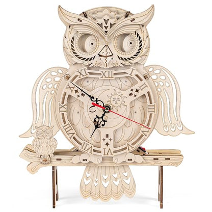 SYNARRY Wooden 3D Puzzles for Adults Model kit Owl Clock - Mechanical Model Building Kit DIY Hobbies for Kids Teens Men Women 126PCS Puzzle Craft Gift Home Decor for Easter Basket Stuffers