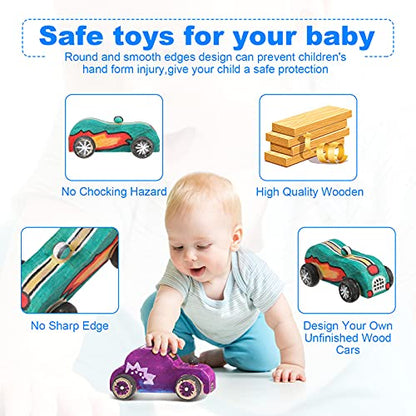 Zhanmai 24 Pcs Unfinished Wooden Cars DIY Paint Craft Toy for Kids Party