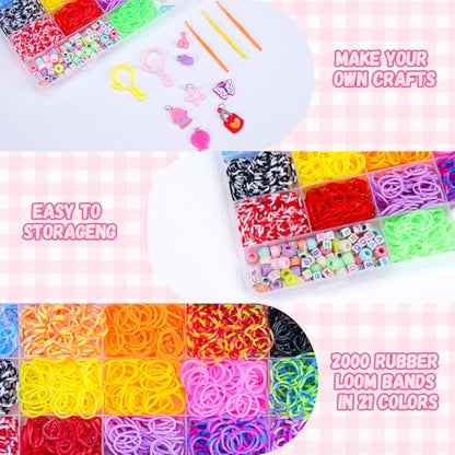 XKDOUS 21 Colors Rubber Band Bracelet Kit, Rubberband Bracelet Making Kit - color: 21 Colors 2000+