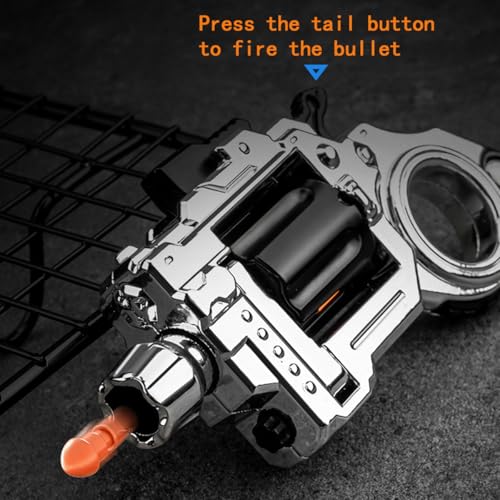 Tactical Metal Fidget Toy Revolver Toy for Adults - Slider Clicker & Launcher Fidget Gun with 40 Soft Bullets & Target, Stress Relief Ring EDC Focus Meditation Break Bad Habits ADHD (X-Silver) - color: X-silver