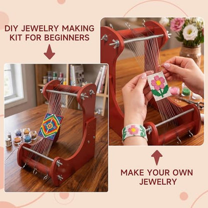 ZOLAOLA Adjustable Standing Bead Loom – Bead Loom Kit for Adults & Beginners with 4 Length Settings, Ergonomic Angled Design, Work Area 7.5"-10.5", for Jewelry Making, Bracelets, Necklaces & Crafts