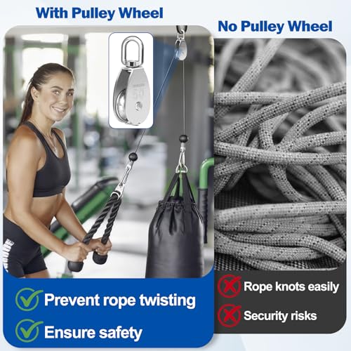 Cable Pulley Wheel Stainless Steel, 4 Pack M50 Single Pulley Snatch Block, Heavy Duty Lifting Crane Swivel Hook, Bearing Inside Rope Pulleys for Lifting System Gym Equipment Clothesline, 800 lbs Load - size: M50 - 4 Pack