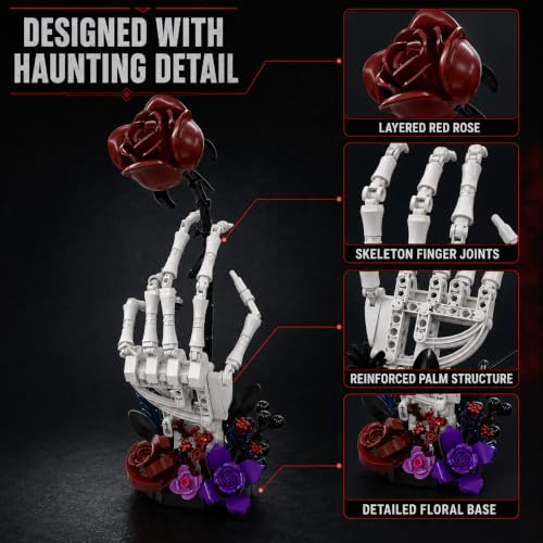 Gothic Rose Skeleton Hand Building Set, Dark Fantasy Brick Model