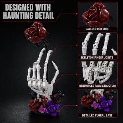 Gothic Rose Skeleton Hand Building Set, Dark Fantasy Brick Model
