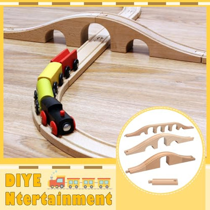 Halloscume 9 Pcs Wooden Train Track Set with Viaduct Bridge Arches