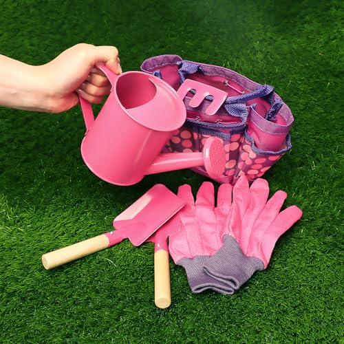 Kids Watering Can Gardening Tools Set Sand Toy Outdoor Toddler Girls (Pink) - color: Pink