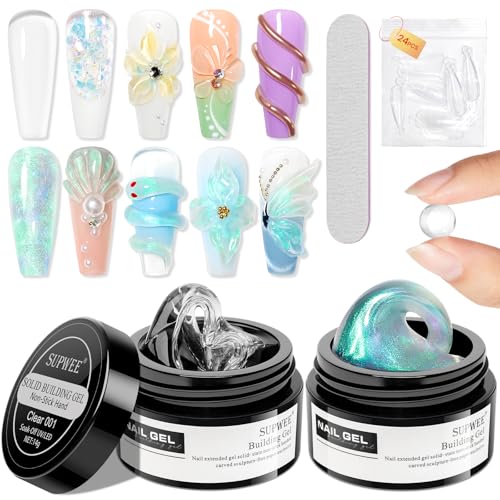 Solid Builder Gel for Nails 3D Nail Gel Art Non-Stick Hand Sculpture Gel - color: Clear&Aurora Blue