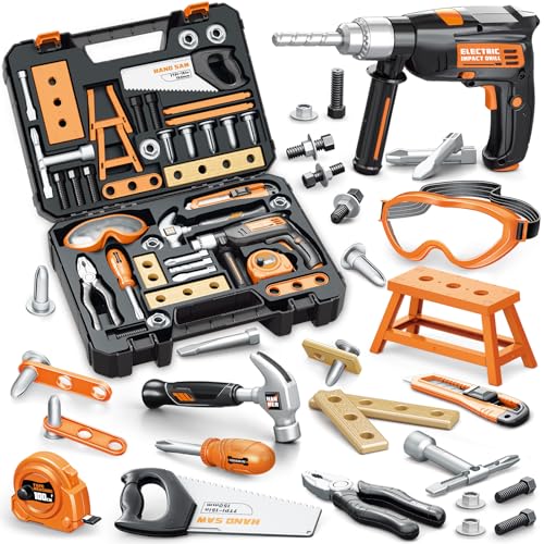 Kids Tool Set with Tool Box Electronic Toy Drill, Toy Tool Set for Boy Girl - style: Black+Orange