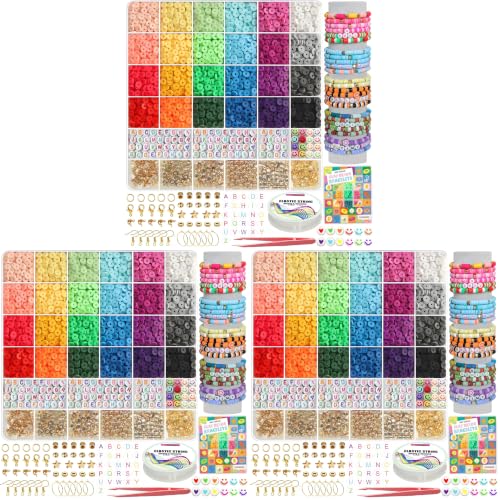 YMSDZHL 6000+PCS Clay Beads Bracelet Making Kit,24 Color DIY Flat Preppy Beads for Friendship Jewelry Making,Polymer Heishi Beads with Charms Gifts for Teen Girls Crafts for Ages 4-12 (Pack of 3) - size: 6000+PCS (Pack of 3)