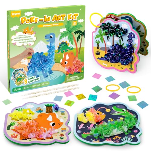 JoyCat Dinosaur Poke Art Kit for Kids, Reusable EVA Boards, Easy to Carry - color: Dinosaur World