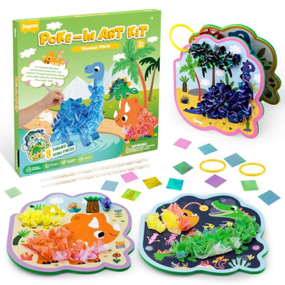JoyCat Dinosaur Poke Art Kit for Kids, Reusable EVA Boards, Easy to Carry - color: Dinosaur World