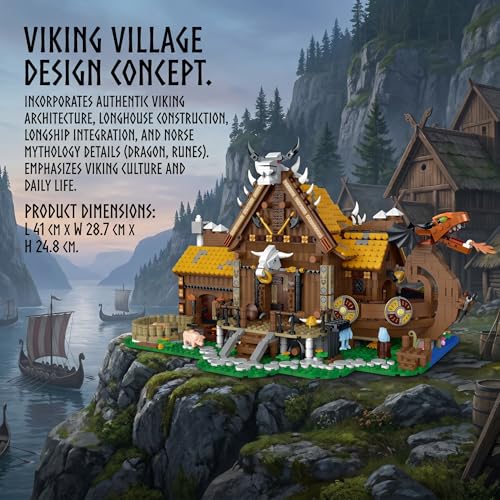Medieval Viking House Building Set Collectible Model for Adults, Compatible with Lego Farm with Lights Home Office Decor for Adults - 3129PCS