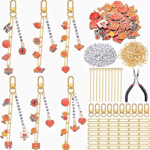 CraftyDream 558Pcs Basketball Charm Keychain Making Kit Name Bead DIY Craft - style: Basketball