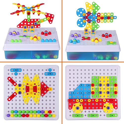 Montessori STEM Building Toys 223PCS Drill & Tool Kit 2D 3D Blocks for Kids