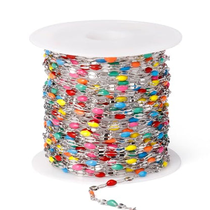 16.5FT Stainless Steel Enamel Chain 2MM Enamel Lip Chain for Jewelry Making - color: stainless steel(colorful)