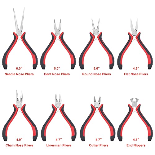 Jewelry Pliers Sets Jewelers Making Tools Kit, Professional 8 piece Mini Wire Plier with Wood Holder for Beading, Crafting, Crimping, Cutting, Repair, Wrapping, Complete Quality for Adults Starter - style: mini pliers set with pallet